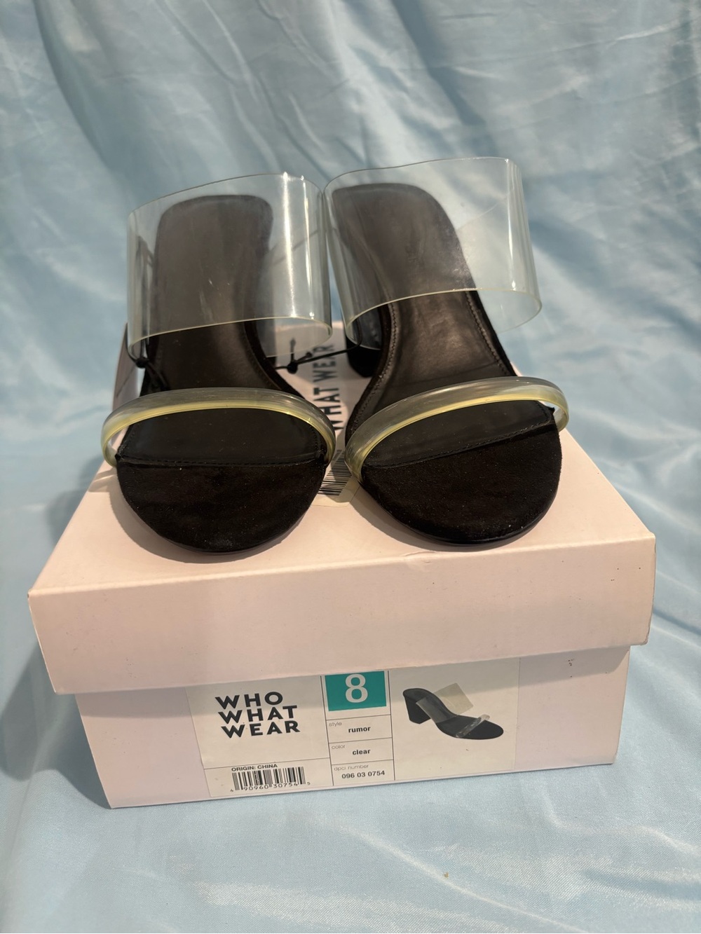 Who What Wear Black Slide Sandals with Clear Straps